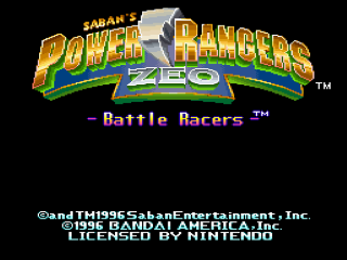 Power Rangers Zeo: Battle Racers title screen for Super Nintendo